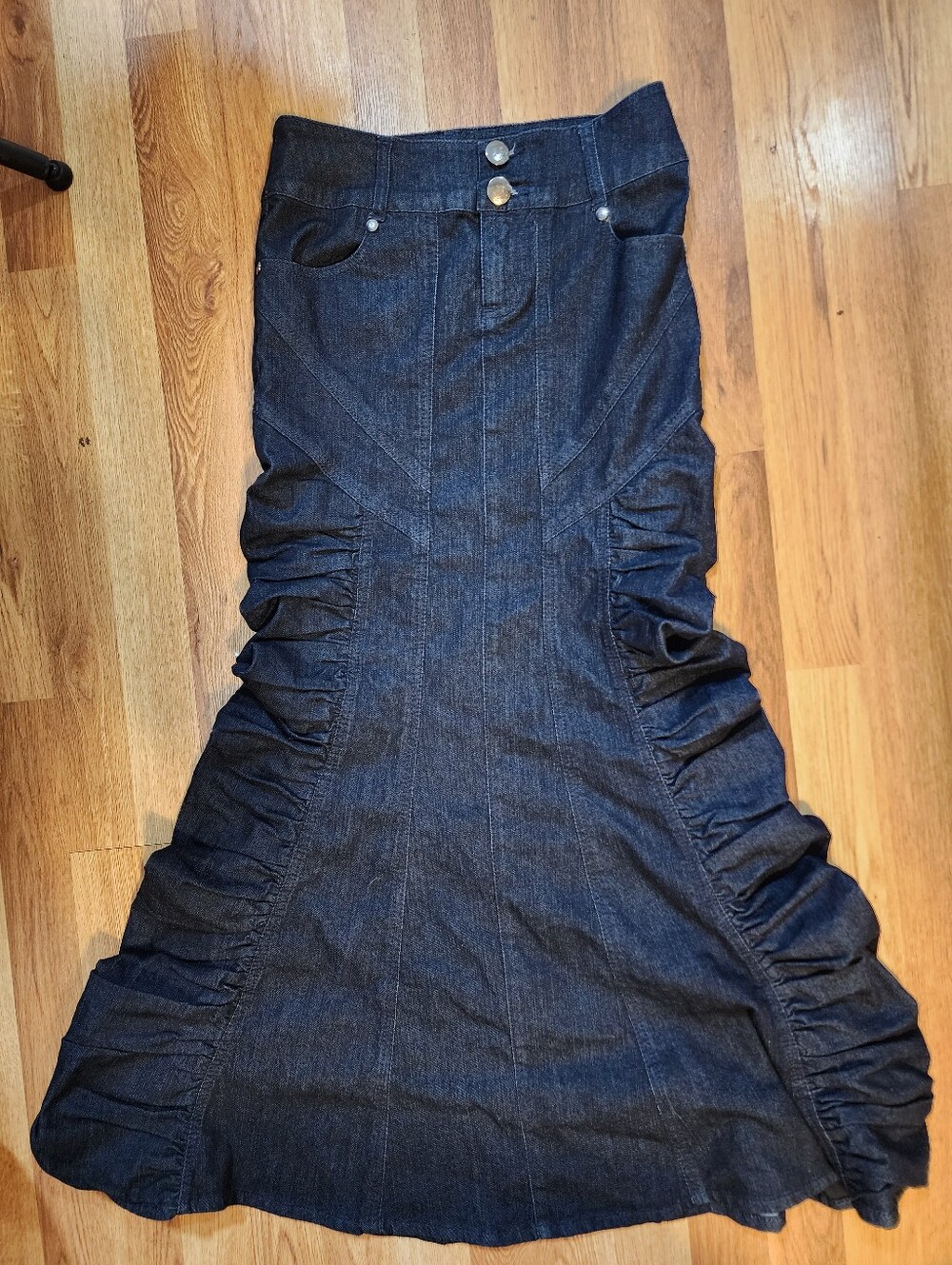 Boom Boom Y2K Dark Denim Mermaid Skirt Ruched Maxi Skirt Fairy Grunge